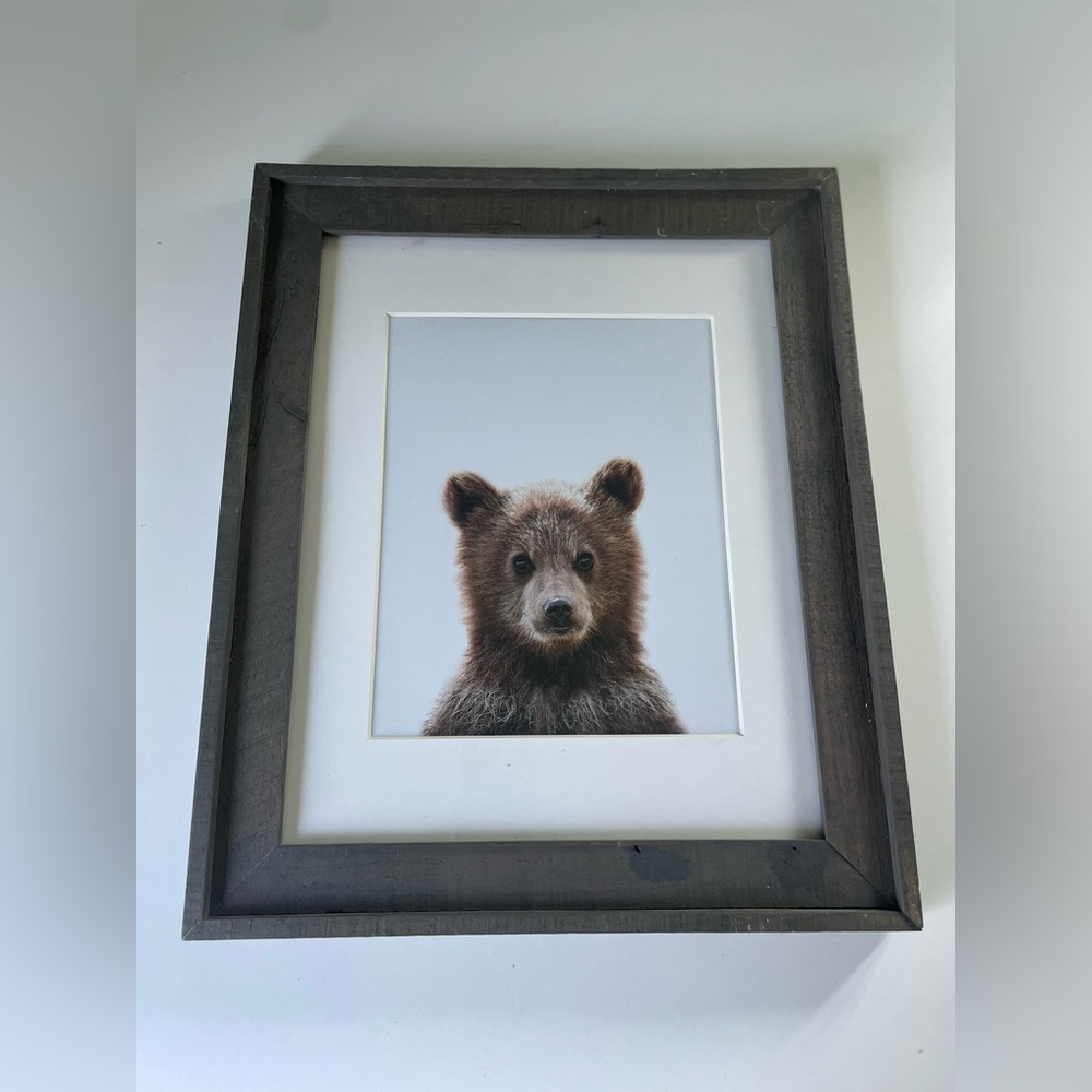 Bear Cub Rustic Frame Matted Wall Art Cottage Core Cabin Wildlife 17”x 14” - Picture 10 of 15